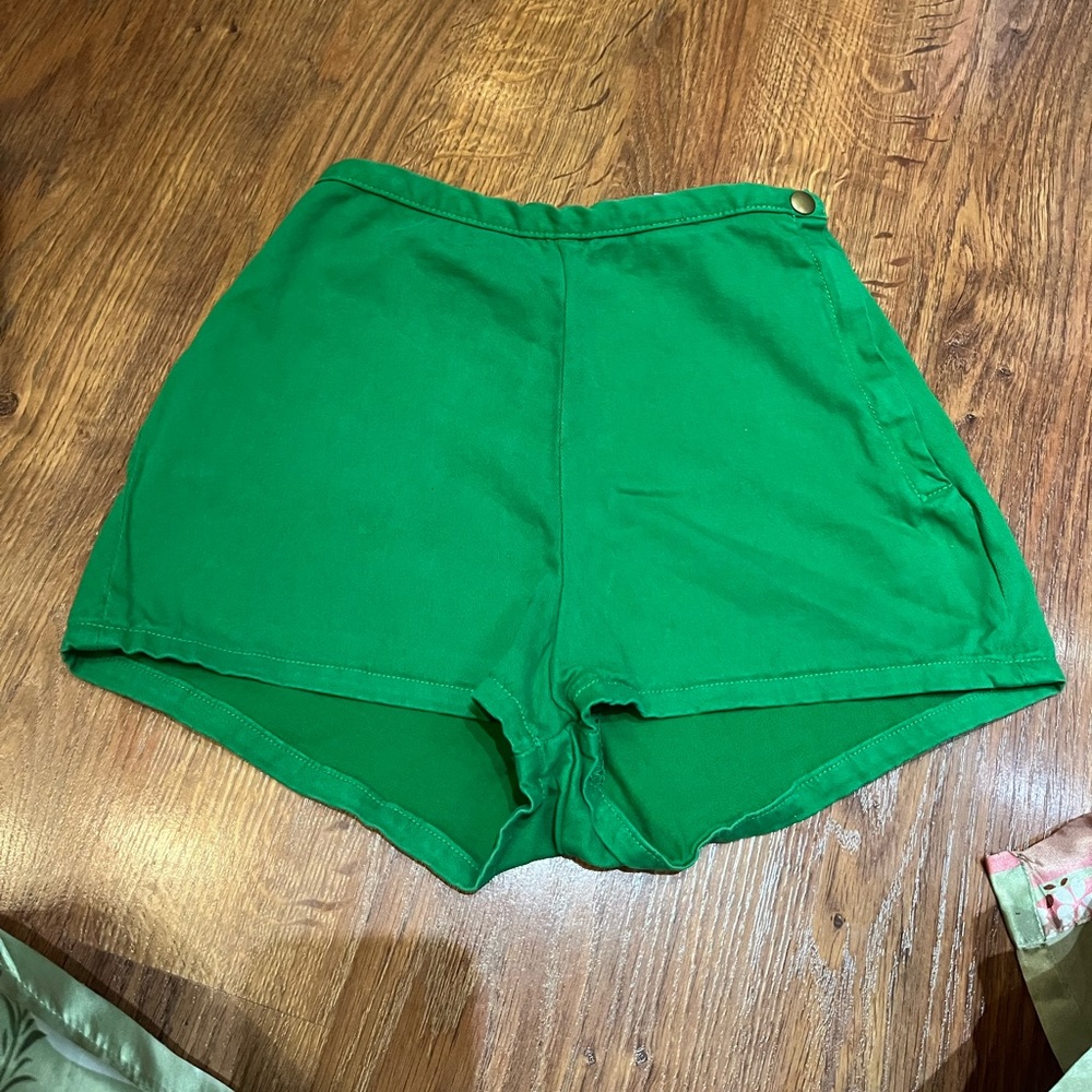 American Apparel tap shorts in green denim - Size 24/25